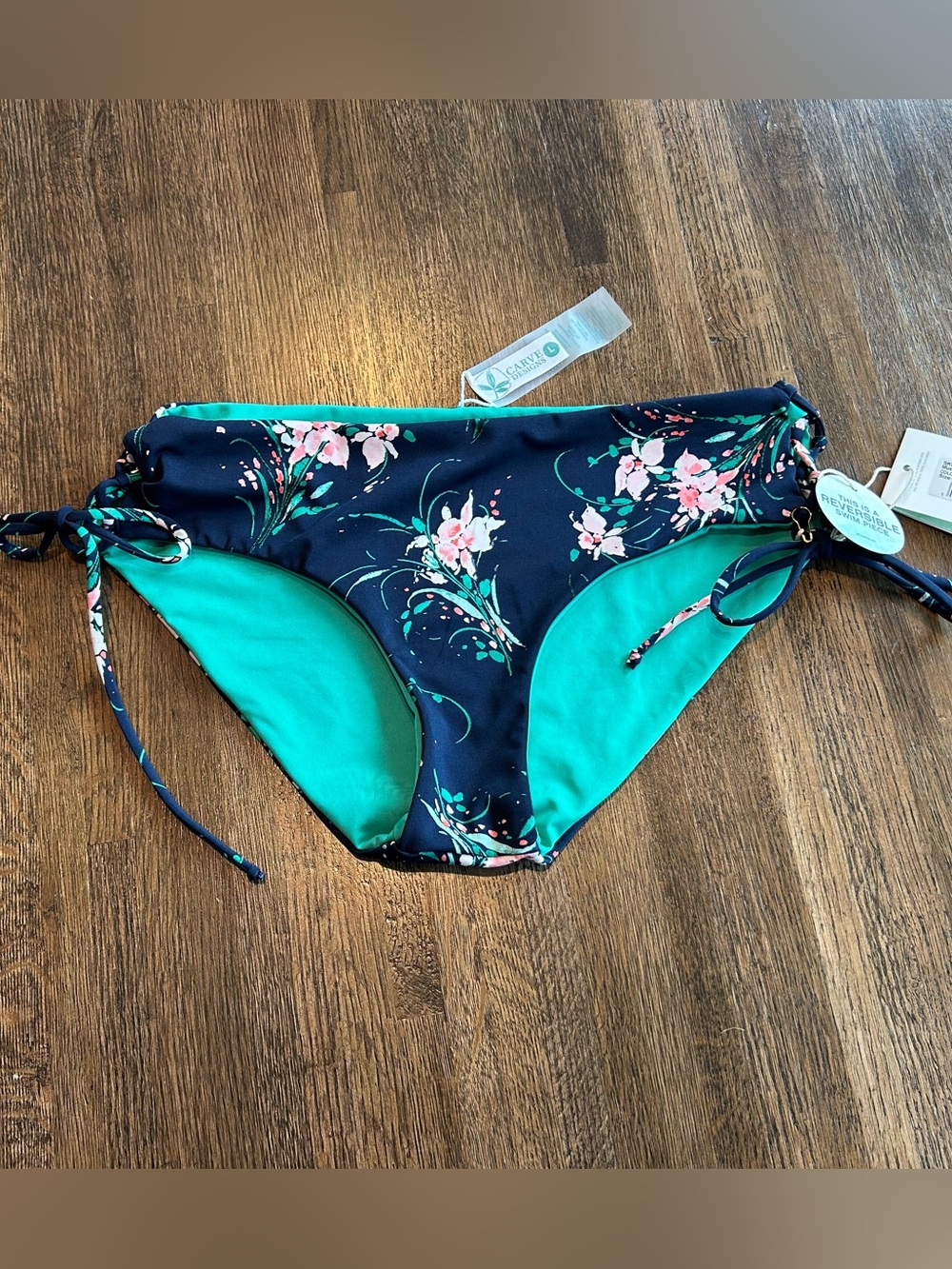 NWT Carve Designs Mustique Reversible Swim Bottom Bouquet/Fern Beach Size L